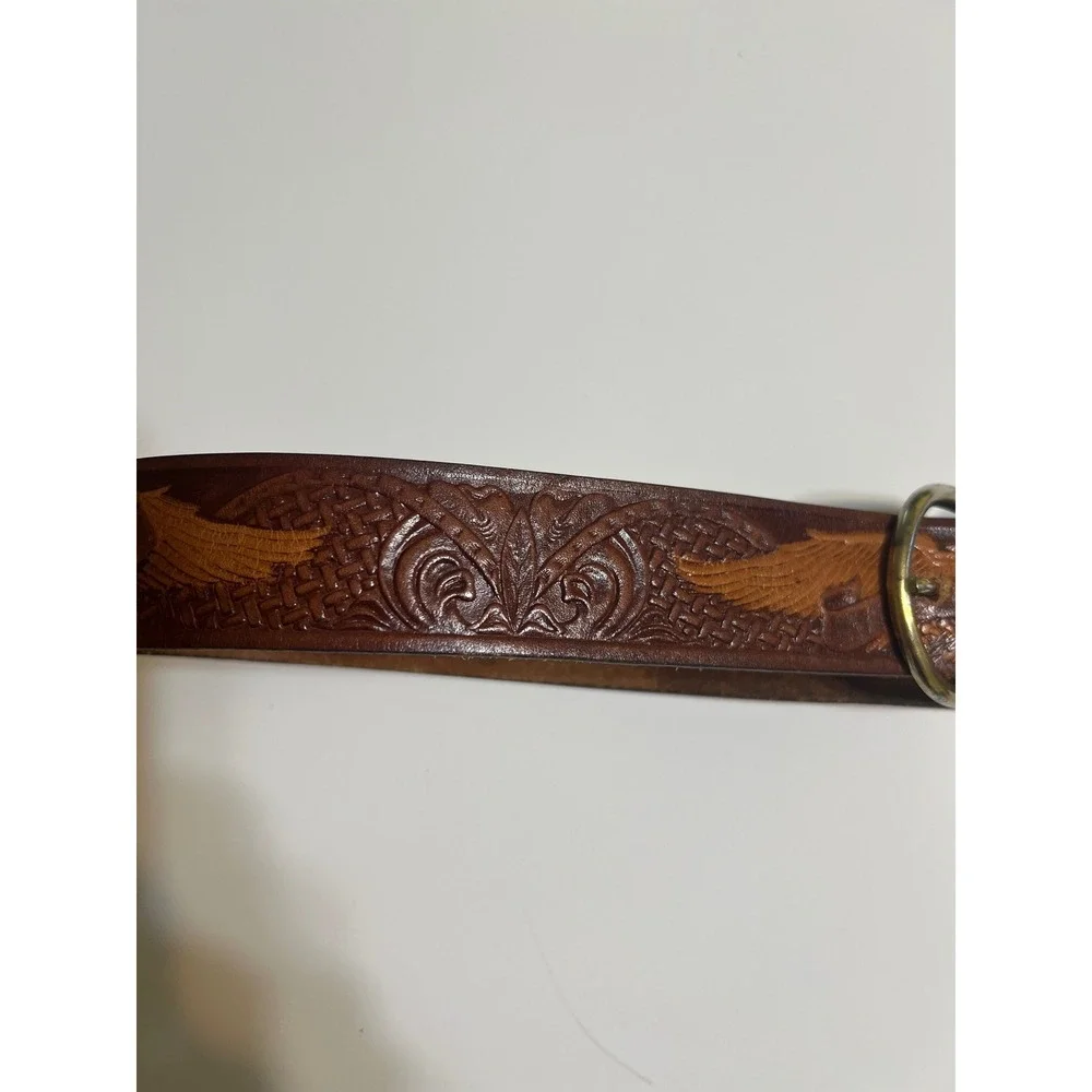 Mens Top Grain Leather Western Eagle Embossed Belt Brown Size 40 KM627 Mexico